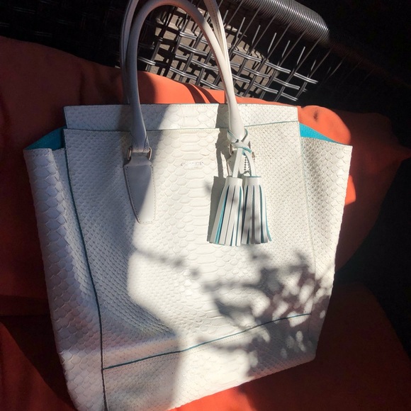 Coach collection white snakeskin bag with Turquoise interior Authentic - Picture 2 of 7